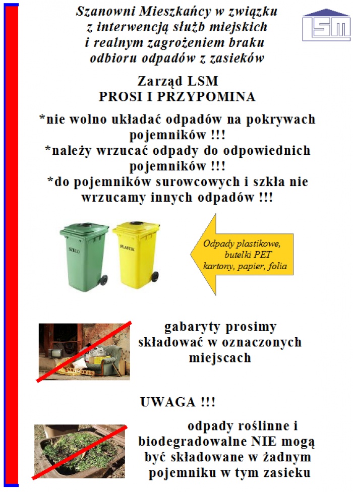 Informacja na temat segregowania odpadów