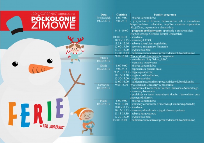 P&oacute;łkolonie w Koperniku - turnus II - rozkład jazdy