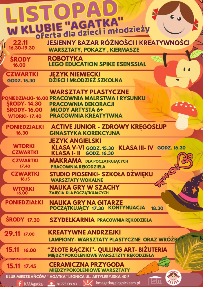 Listopad w KM Agatka - oferta dla dzieci i młodzieży