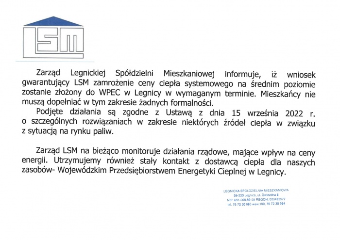 Wniosek w sprawie zamrożenia cen ciepła systemowego
