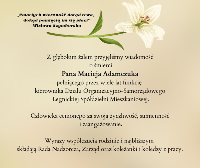 Z głębokim żalem informujemy